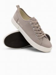 Klasyczne niskie trampki męskie BASIC - popielate V1 OM-FOTL-0145 - 44. Szare trampki Ombre Clothing, m, bez wzorów, bez zapięcia. W wyprzedaży za 69.99 zł.
