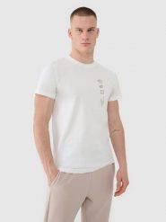 4F T-shirt regular z nadrukiem męski - beżowy XXL. Brązowe t-shirty 4F, m, bez wzorów, z bawełny, bez kołnierzyka, bez ramiączek. W wyprzedaży za 59.99 zł.