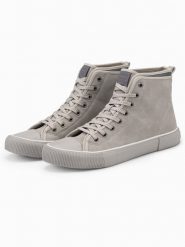 Wysokie buty męskie trampki z dekoracyjną lamówką – popielate V3 OM-FOTH-0158 - 46. Szare trampki Ombre Clothing, m, bez wzorów, przed kolano, bez zapięcia. Za 113.99 zł.