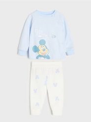 Bawełniany komplet: bluza i legginsy Mickey Mouse - niebieski. Niebieskie bluzy bez kaptura Sinsay, l, bez wzorów, z bawełny, bez kaptura. Za 29.99 zł.