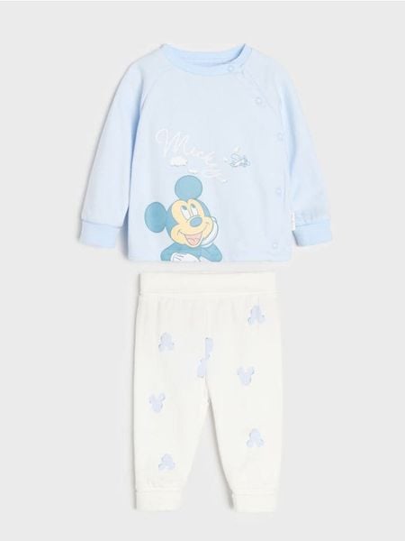 Bawełniany komplet: bluza i legginsy Mickey Mouse - niebieski. Niebieskie bluzy bez kaptura Sinsay, l, bez wzorów, z bawełny, bez kaptura. Za 29.99 zł.