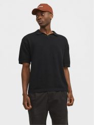 Jack&Jones Polo Linen 12252748 Czarny Regular Fit. Czarne koszulki polo Jack&Jones, m, bez wzorów, z bawełny, bez kołnierzyka, bez ramiączek. Za 99.99 zł.