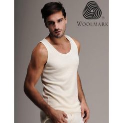 Koszulka termoaktywna męska Woolona 100% wełna merino bez rękawów. Brązowe bielizna termoaktywna WOOLONA, m, bez wzorów, z wełny, bez ramiączek. Za 180.00 zł.