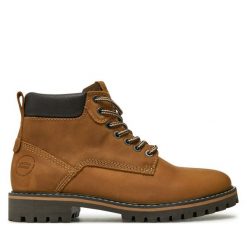 Trzewiki Jack&Jones. Brązowe botki sznurowane Jack&Jones, bez wzorów, bez obcasa, bez zapięcia. Za 449.99 zł.
