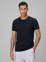 4F T-shirt slim gładki męski - granatowy XXL. Niebieskie t-shirty 4F, m, bez wzorów, z bawełny, bez kołnierzyka, bez ramiączek. Za 59.99 zł.