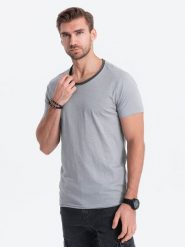 T-shirt męski bawełniany - szary V1 S1385 - XXL. Szare t-shirty Ombre Clothing, m, bez wzorów, z bawełny, bez kołnierzyka, bez ramiączek. W wyprzedaży za 19.99 zł.