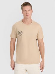 4F T-shirt regular z nadrukiem męski - brązowy XXL. Brązowe t-shirty 4F, m, bez wzorów, z bawełny, bez kołnierzyka, bez ramiączek. W wyprzedaży za 39.99 zł.