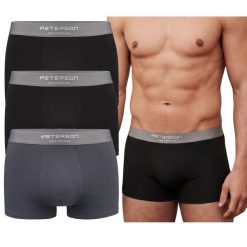 Bokserki męskie bawełniane rozmiar M majtki zestaw 3 pary czarne szare Peterson PTN MY-3-B01M. Czarne bokserki Peterson, m, bez wzorów, z bawełny. Za 69.99 zł.