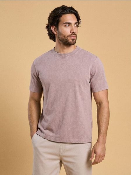 Bluza z krótkim rękawem z dzianiny terry z efektem mineral wash - beżowy. Brązowe bluzy bez kaptura Sinsay, l, bez wzorów, z dzianiny, bez kaptura. W wyprzedaży za 29.99 zł.