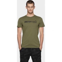 T-shirt męski TSM002 - khaki. Brązowe t-shirty 4F, m, bez wzorów, bez kołnierzyka, bez ramiączek. W wyprzedaży za 44.99 zł.
