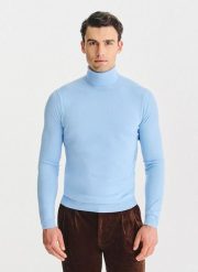 PAKO LORENTE - Jasnoniebieski gładki golf męski. Golfy Pako Lorente, m, bez wzorów, z bawełny, bez ramiączek. Za 169.99 zł.