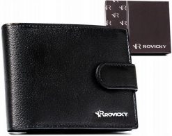 Portfel skórzany Rovicky R-N992L-PDM czarny. Czarne portfele ROVICKY, bez wzorów, ze skóry. Za 54.99 zł.