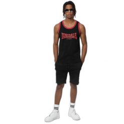Tank top Lonsdale Knockan. Czarne bezrękawniki Lonsdale, bez wzorów, z bawełny, bez kołnierzyka, bez ramiączek. Za 121.00 zł.