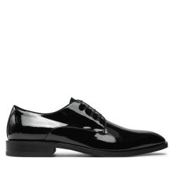 Półbuty BOSS. Czarne eleganckie półbuty Boss, bez wzorów, bez obcasa, bez zapięcia. Za 1,159.00 zł.