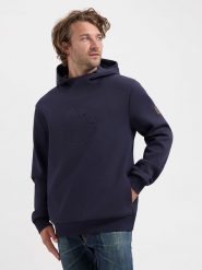 TRAVELIN' Bluza "Ivar" w kolorze granatowym rozmiar: M. Niebieskie bluzy Travelin', m, z aplikacjami, ze skóry, z kapturem. Za 132.67 zł.