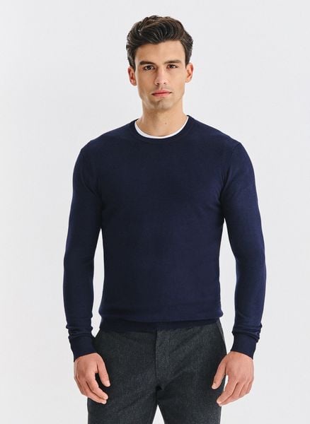 PAKO LORENTE - Granatowy sweter męski. Niebieskie swetry nierozpinane Pako Lorente, na jesień, l, bez wzorów, z nylonu, bez kołnierzyka, bez ramiączek. Za 99.99 zł.