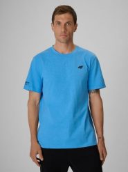4F T-shirt regular gładki męski - niebieski XXL. Niebieskie t-shirty 4F, m, bez wzorów, z bawełny, bez kołnierzyka, bez ramiączek. Za 69.99 zł.