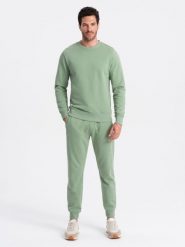Męski komplet dresowy bluza + spodnie joggery – zielony V3 - Rozmiar: L. Zielone joggery i bojówki Ombre Clothing, l, z aplikacjami, z bawełny. Za 189.99 zł.