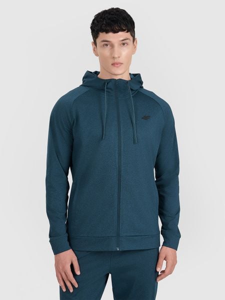 4F Bluza treningowa regular szybkoschnąca męska - granatowa L. Niebieskie bluzy z kapturem 4F, l, bez wzorów, z dzianiny, z kapturem. Za 199.99 zł.