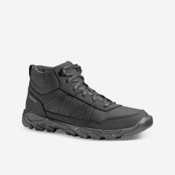 Buty turystyczne męskie Quechua NH100 Mid. Brązowe buty trekkingowe QUECHUA, bez wzorów, z materiału, przed kolano, bez zapięcia, outdoorowe. Za 89.99 zł.