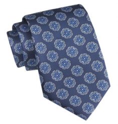 Elegancki Męski Krawat - Chattier - Granatowy, Duże Grochy. Niebieskie krawaty i muchy Chattier, bez wzorów, z tkaniny. Za 49.00 zł.