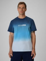 4F T-shirt regular z nadrukiem męski - granatowy L. Niebieskie t-shirty 4F, bez wzorów, z bawełny, bez ramiączek. Za 69.99 zł.