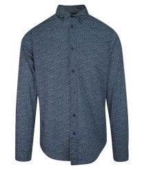 Koszula Casualowa, Granatowa w Drobny Wzór, Bawełniana, Męska, Taliowana, Długi Rękaw -PAKO JEANS. Niebieskie koszule Pako Jeans, m, bez wzorów, z bawełny, bez kołnierzyka, bez ramiączek. Za 95.00 zł.