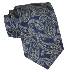Klasyczny Krawat Męski - ALTIES - Ciemnoniebieski, Wzór Paisley. Niebieskie krawaty i muchy Alties, bez wzorów, z tkaniny. Za 49.00 zł.