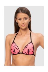 MOSCHINO Różowa góra od bikini w litery, Rozmiar XS. Czerwone paski MOSCHINO, bez wzorów. W wyprzedaży za 159.99 zł.