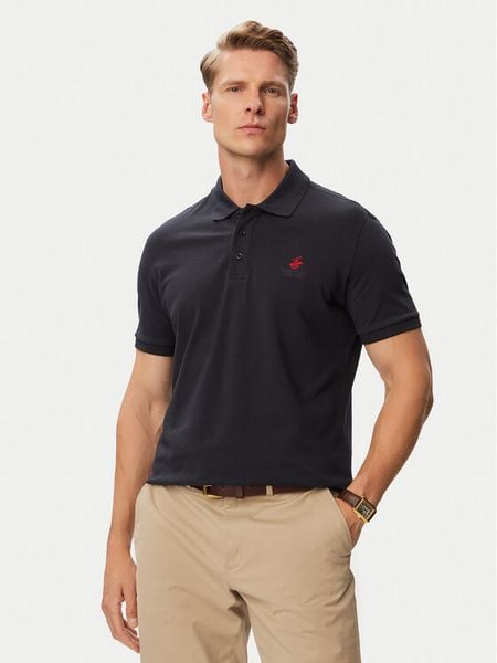Beverly Hills Polo Club Polo P-SS26M-P42560_Red LogoNVY Granatowy Regular Fit. Niebieskie koszulki polo Beverly Hills Polo Club, m, bez wzorów, z bawełny, bez kołnierzyka, bez ramiączek. Za 209.99 zł.