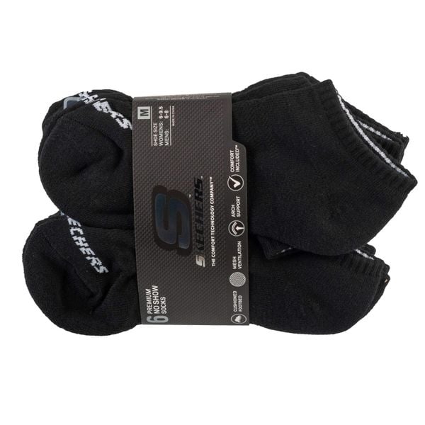 Skarpetki sportowe dla dorosłych 6pk Unisex 1/2 Terry Crew. Czarne skarpetki sportowe Skechers, bez wzorów, z bawełny. Za 59.99 zł.