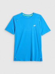 4F Koszulka do biegania szybkoschnąca męska - niebieska M. Niebieskie t-shirty 4F, m, bez wzorów, z materiału, bez kołnierzyka, bez ramiączek. Za 119.99 zł.