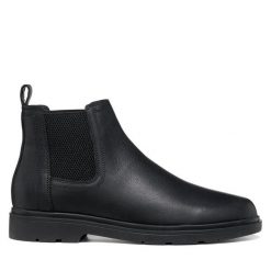 Sztyblety Geox. Czarne botki sznurowane Geox, bez wzorów, bez obcasa, bez zapięcia. Za 639.99 zł.