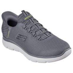 Męskie SUMMITS HIGH RANGE Slip-On Ciemnoszary. Szare buty sportowe casual Skechers, bez wzorów, z materiału, bez zapięcia. Za 435.00 zł.