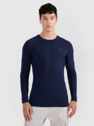 4F Longsleeve slim gładki męski - granatowy XXL. Niebieskie bluzki z długim rękawem 4F, m, bez wzorów, bez kołnierzyka, bez ramiączek. Za 69.99 zł.