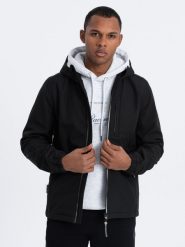 Męska kurtka SOFTSHELL z polarowym środkiem - czarny V2 - Rozmiar: XL. Czarne kurtki Ombre Clothing, m, bez wzorów, z elastanu, bez kaptura. W wyprzedaży za 109.99 zł.