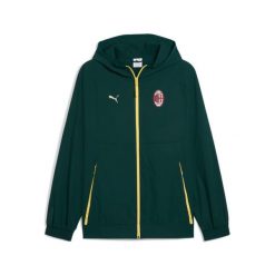 Kurtka dresowa AC Milan Woven 2025/26. Zielone kurtki Puma, bez wzorów, z dresówki, bez kaptura. W wyprzedaży za 332.50 zł.