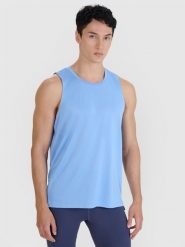 4F Tank top do biegania regular szybkoschnący męski - niebieski S. Niebieskie bezrękawniki 4F, bez wzorów, z dzianiny, bez ramiączek, do biegania. Za 129.99 zł.
