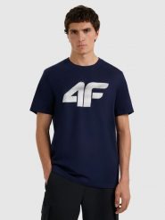 4F T-shirt regular z nadrukiem męski - granatowy 3XL. Niebieskie t-shirty 4F, m, bez wzorów, bez kołnierzyka, bez ramiączek. Za 59.99 zł.