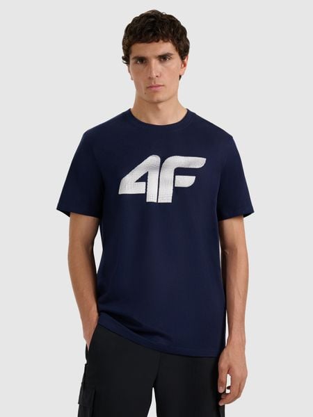 4F T-shirt regular z nadrukiem męski - granatowy 3XL. Niebieskie t-shirty 4F, m, bez wzorów, bez kołnierzyka, bez ramiączek. Za 59.99 zł.