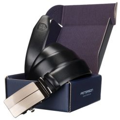 Pasek męski Peterson PTN 2772869 czarny. Czarne paski Peterson, bez wzorów, ze skóry, eleganckie. Za 79.99 zł.