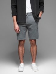 Krótkie spodenki męskie SLIM FIT ze strukturalnej melanżowej dzianiny – czarne V2 OM-SRCS-0166 - XXL. Czarne szorty Ombre Clothing, l, bez wzorów, z bawełny, wakacyjne. Za 107.99 zł.