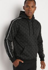 Czarna Bluza z Kapturem w Geometryczny Print Zdobiona Lampasem Venandria. Czarne bluzy Born2be, l, z aplikacjami, z jeansu, z kapturem. W wyprzedaży za 84.99 zł.