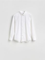 Gładka koszula slim fit - biały. Białe koszule Reserved, l, bez wzorów, z bawełny, bez kołnierzyka, bez ramiączek. Za 119.99 zł.
