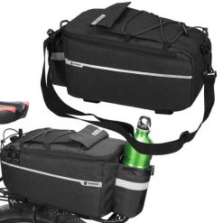 Torba rowerowa na bagażnik Springos 8,5L czarna. Czarne torby na ramię SPRINGOS, bez wzorów, z gumy, na ramię, małe, bez dodatków. Za 27.95 zł.