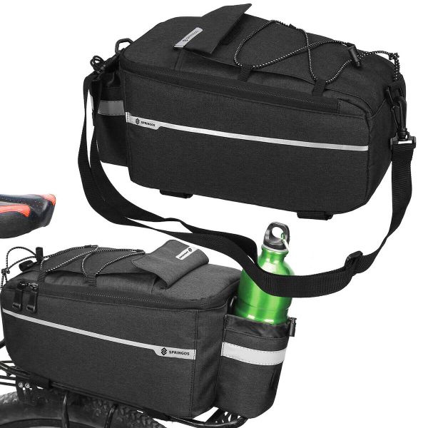 Torba rowerowa na bagażnik Springos 8,5L czarna. Czarne torby na ramię SPRINGOS, bez wzorów, z gumy, na ramię, małe, bez dodatków. Za 29.95 zł.