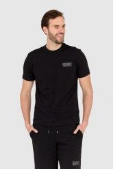 EA7 Czarny męski t-shirt z naszywką z logo. Czarne t-shirty EA7 Emporio Armani, m, z aplikacjami, bez kołnierzyka, bez ramiączek. W wyprzedaży za 361.99 zł.