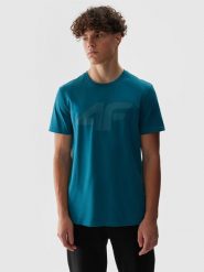 4F T-shirt regular z nadrukiem męski - turkusowy XXL. Niebieskie t-shirty 4F, m, bez wzorów, z bawełny, bez kołnierzyka, bez ramiączek. Za 59.99 zł.