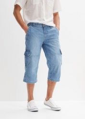 Jeansy bojówki 3/4 regular fit z prostymi nogawkami. Niebieskie jeansy bonprix, m. Za 169.99 zł.