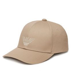 Czapka z daszkiem Emporio Armani. Brązowe czapki z daszkiem Emporio Armani, bez wzorów. Za 299.99 zł.